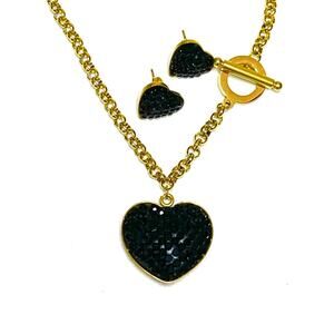 NEW Black Heart Rhinestone Hear Necklace Earrings Set Jewelry Lot J08